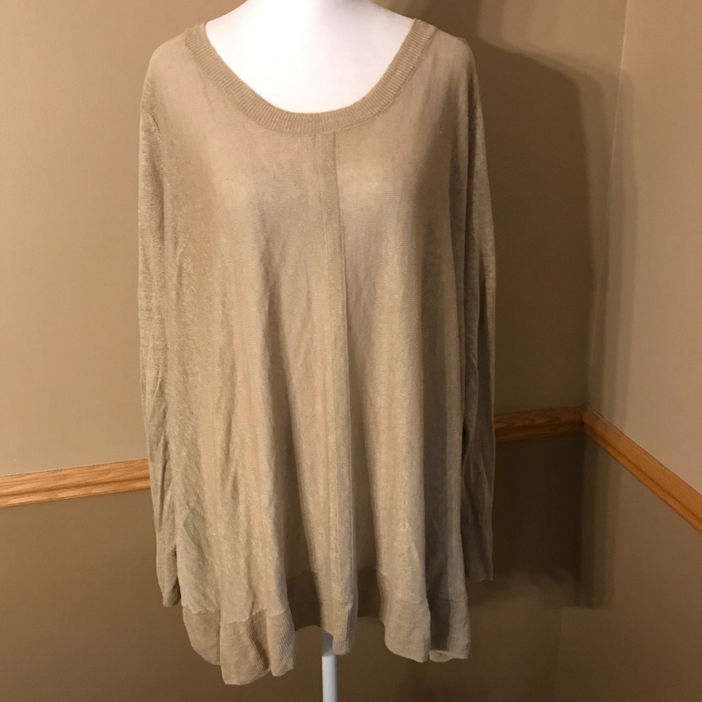 Lisa Todd Linen Sweater Lightweight Coastal Lagenlook Tan Sz XL.
